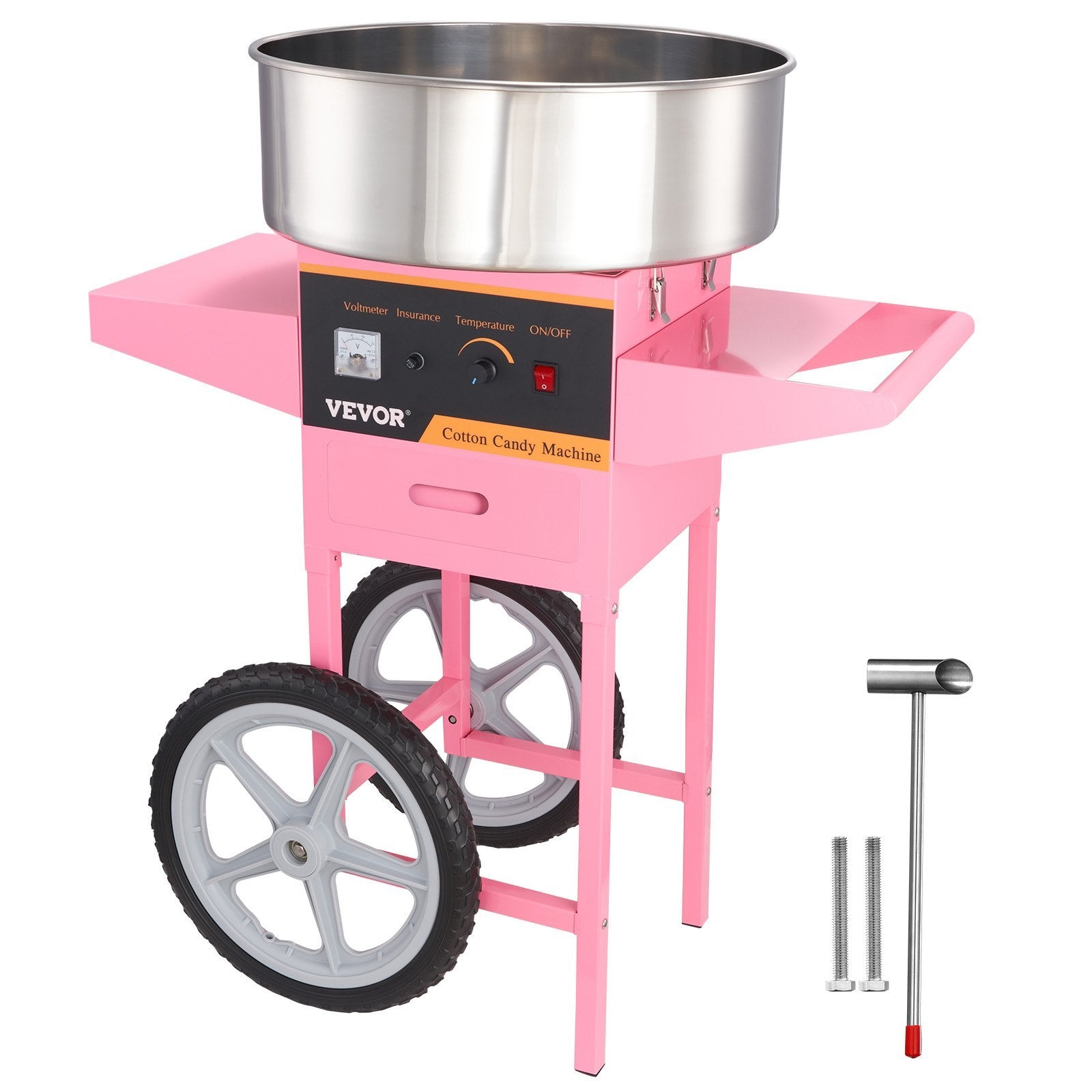 VEVOR Electric Cotton Candy Machine With Cart, 1000W Commercial Floss Maker With Stainless Steel Bowl, Sugar Scoop And Drawer, Perfect For Home, Kids Birthday, Family Party, Pink - Outdoor Chilling