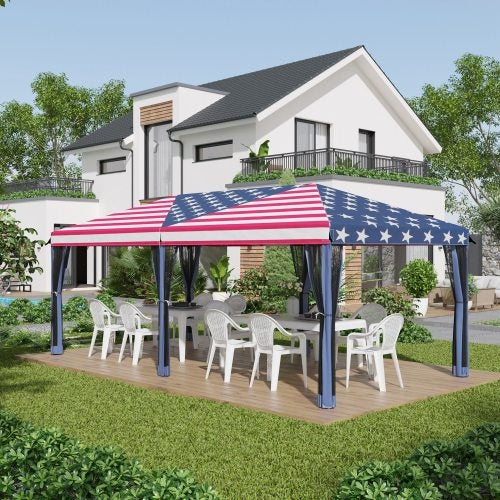 Outsunny 10 X 20 Up Canopy Tent With Netting, Heavy Duty Instant Sun Shelter, Large Tents For Parties With Carry Bag For Outdoor, Garden, Patio, American Flag - Outdoor Chilling