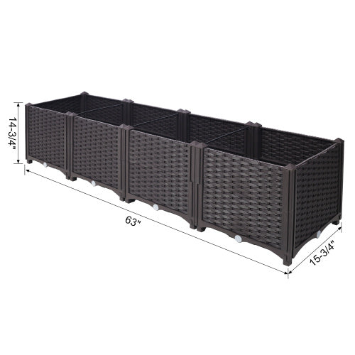 Deep Raised Garden Bed Plastic Planter Boxes For Vegetables Flowers Herbs And Succulents, Self-Watering Planter Box Raised Bed To Grow Flowers, Herbs & Vegetables, 63 L X 15.7D X 14.7 H