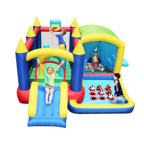 7-in-1 Inflatable Bounce House, Bouncy House With Ball Pit For Kids Indoor And Outdoor Party Family Fun, Obstacles, Toddler Jump Bounce Castle With Ball Pit For Birthday Party Gifts - Outdoor Chilling