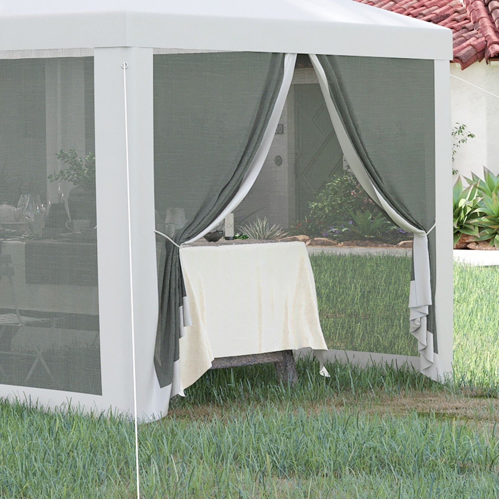 Outsunny 10' X 28' Party Tent Canopy, Outdoor Event Shelter Gazebo With 8 Removable Mesh Sidewalls, - Outdoor Chilling
