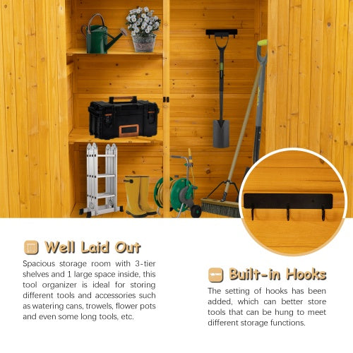 56L X 19.5W X 64H Outdoor Storage Shed With Lockable Door, Wooden Tool Storage Shed W Detachable Shelves Pitch Roof, Natural - Outdoor Chilling