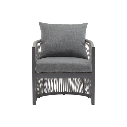 Set Of 2 Modern Gray Curved Aluminum Lounge Chair With Stylish Rope-Weave Design And Cushioned Comfort, Perfect For Outdoor Living - Outdoor Chilling
