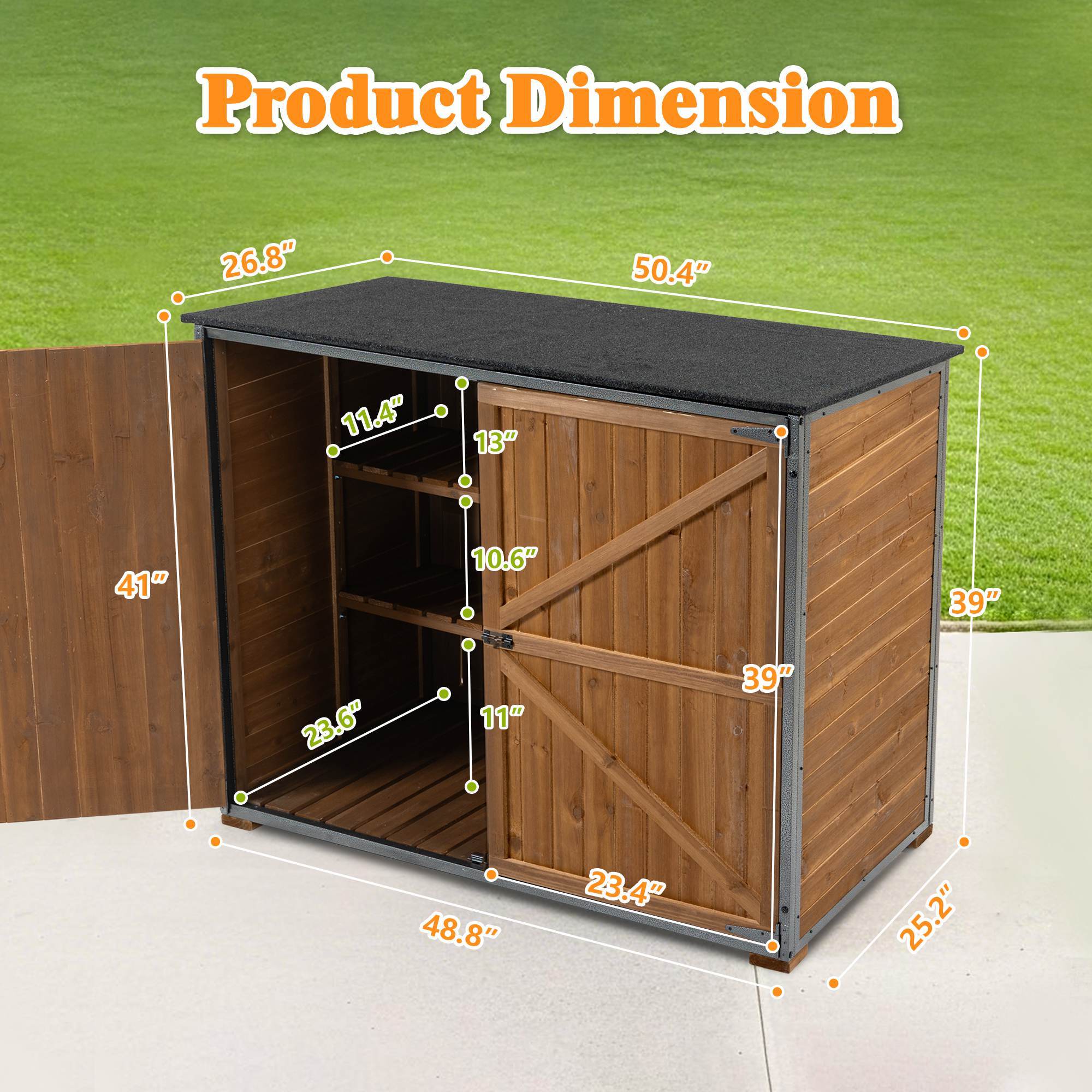 Outdoor Storage Cabinet 50.4L X 26.8W X 41H Ft Garden Shed Tool Shed With Metal Frame Structure For Garden Patio Lawn Brown - Outdoor Chilling