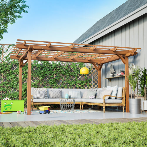 12 X 10 FT Outdoor Wood Pergola, Wooden Grape Pergola For Climbing Plant Support For Garden, Patio, Backyard, Deck, Brown - Outdoor Chilling