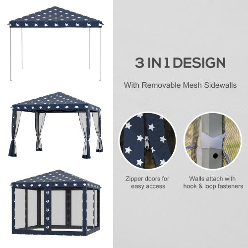 Outsunny 10 X 10 Up Canopy Tent With Netting, Instant Gazebo, Ez Up Screen House Room With Carry Bag, Height Adjustable, For Outdoor, Garden, Patio, American Flag - Outdoor Chilling