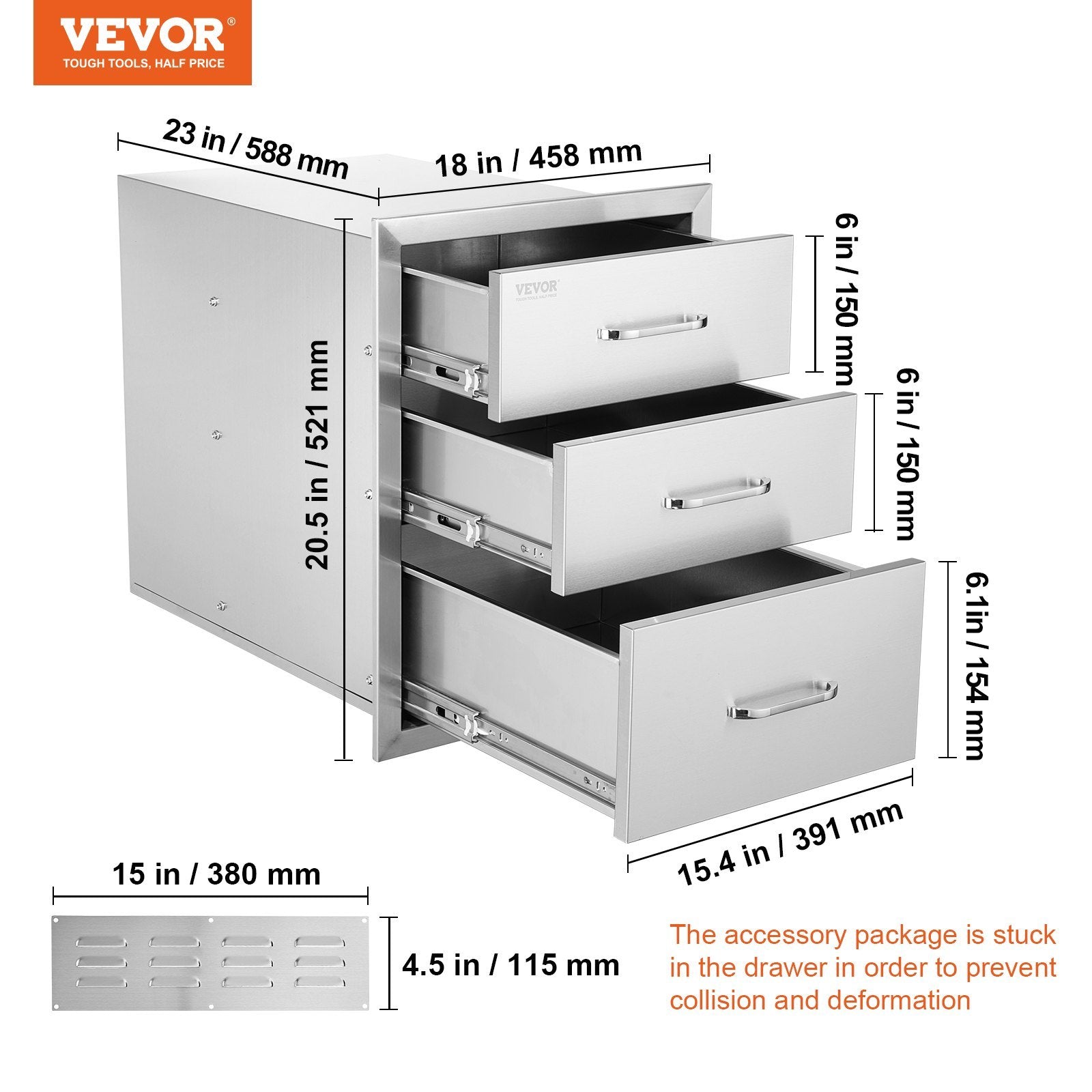 VEVOR 18x20.5 Inch Outdoor Kitchen Stainless Steel Triple Access BBQ Drawers With Chrome Handle, 18 X20.5 X 23 Inch - Outdoor Chilling