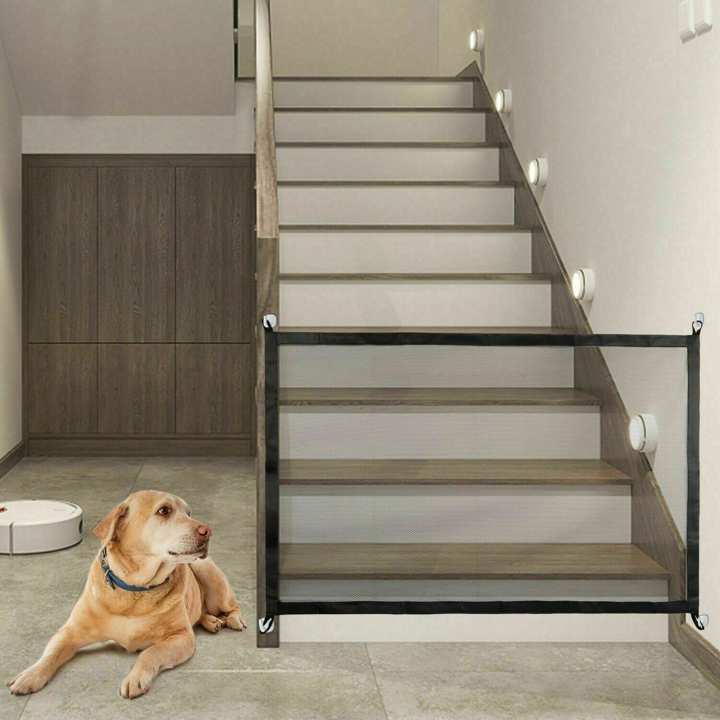 Pets Dog Cat Baby Safety Gate Mesh Fence Magic Portable Guard Net Stairs Doors - Outdoor Chilling