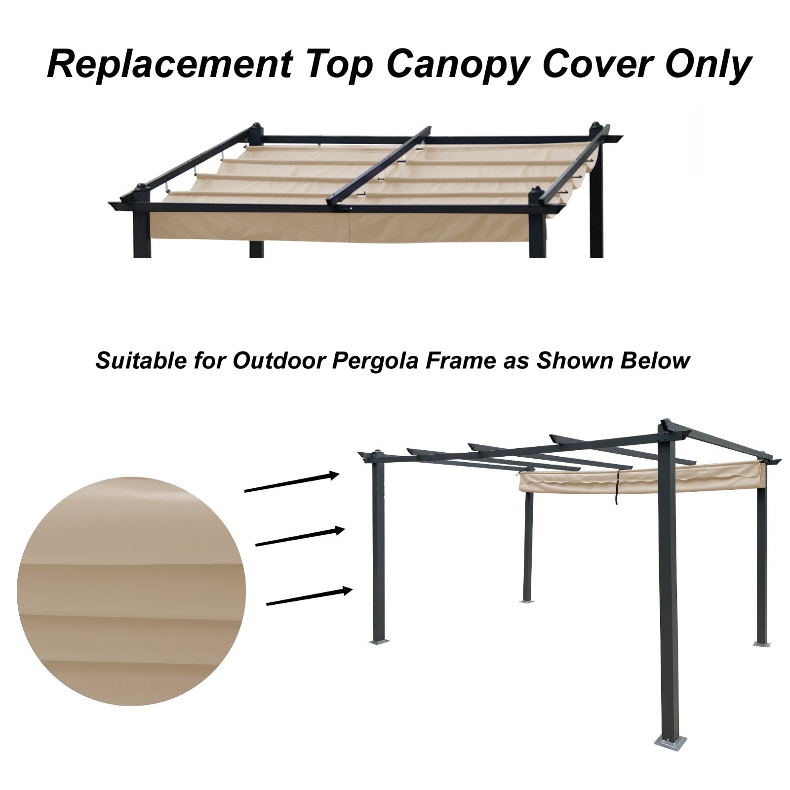 Replacement Canopy Top Cover Fabric For 13 X 10 Ft Outdoor Patio Retractable Pergola Sun-shelter Can