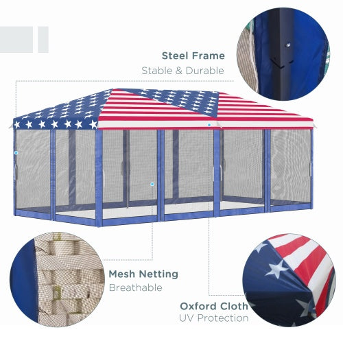 Outsunny 10 X 20 Up Canopy Tent With Netting, Heavy Duty Instant Sun Shelter, Large Tents For Parties With Carry Bag For Outdoor, Garden, Patio, American Flag - Outdoor Chilling