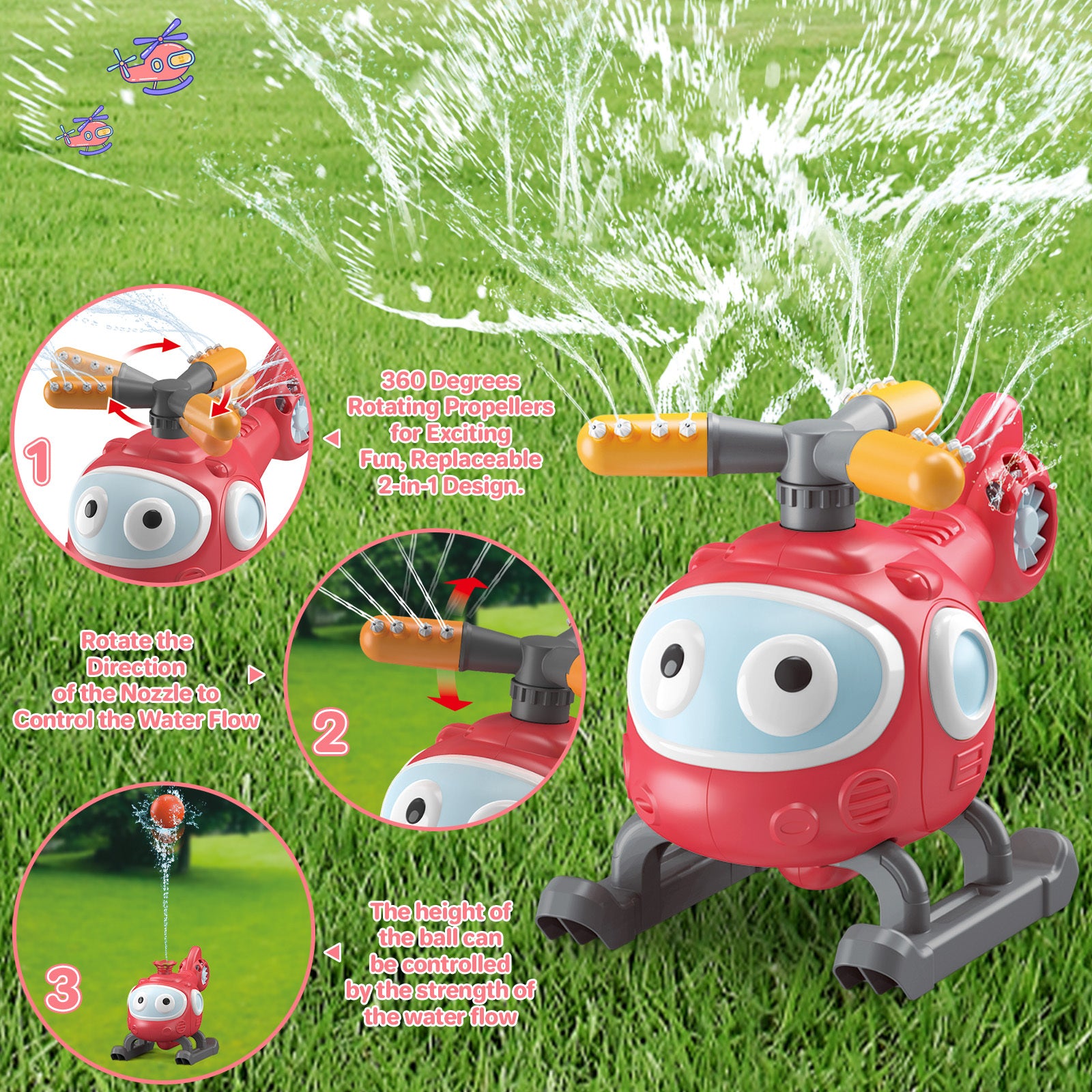 4 In 1 Water Sprinklers T Ball Set For Kids And Toddlers, Baseball Sprinkler For Backyard Helicopter Toy Outdoor Game, Attaches To Garden Hose Summer Yard Pool Water Toy - Outdoor Chilling