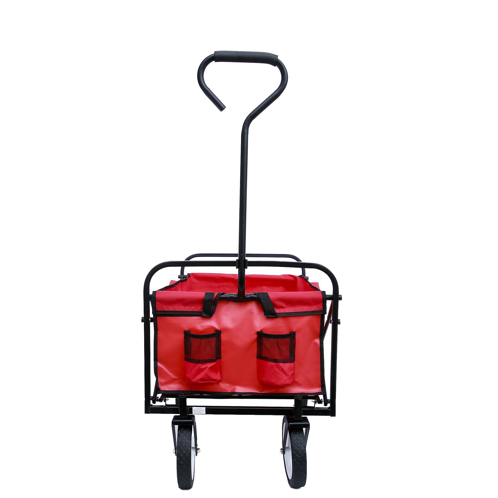 Folding Wagon Garden Shopping Beach Cart Red - Outdoor Chilling