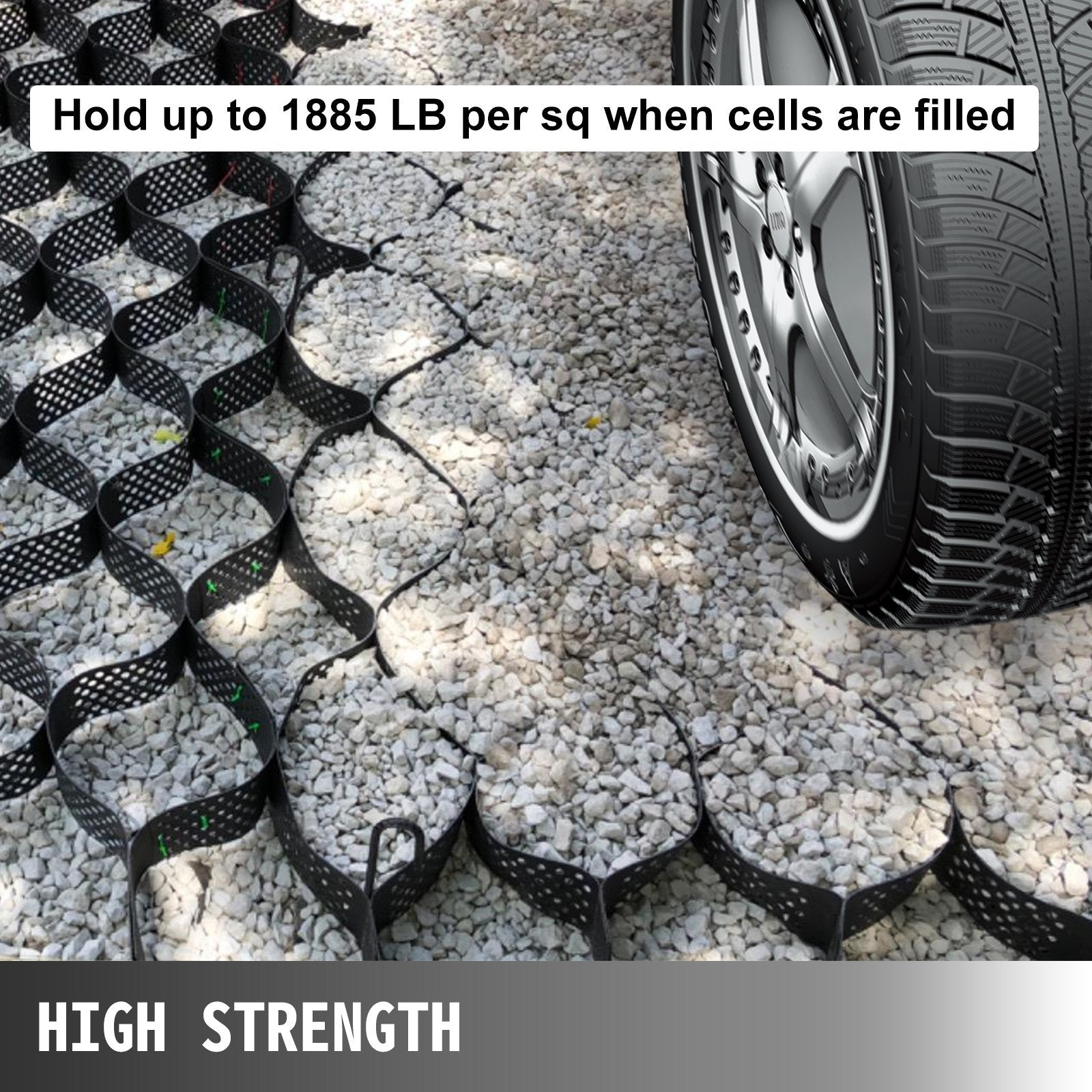 VEVOR Geo Grid Ground Grid 9x17 Ft, Geo Cell Grid 2 Inch Thick, Gravel Grid HDPE Material, Ground Stabilization Grid 1885 LBS Per Sq, Tensile Strength Gravel Ground Grid For Slope Driveways, Garden - Outdoor Chilling