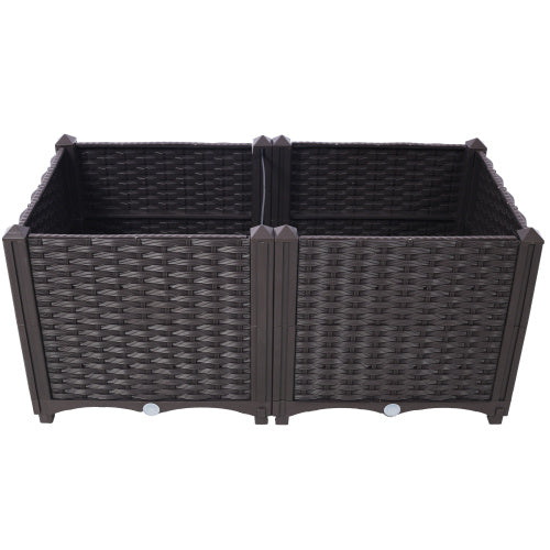 Deep Raised Garden Bed Plastic Planter Boxes For Vegetables Flowers Herbs And Succulents, Self-Watering Planter Box Raised Bed To Grow Flowers, Herbs & Vegetables, 31.5 L X 15.7 D X 14.7H
