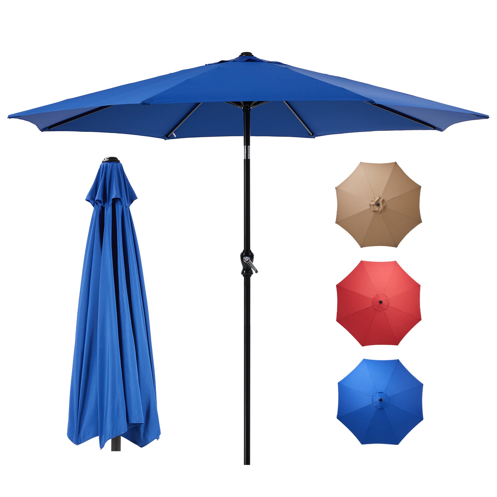 Outdoor Patio Umbrella With Push Button Tilt And Crank, Market Umbrella 8 Sturdy Ribs UV Protection Waterproof For Garden, Backyard, Red - Outdoor Chilling