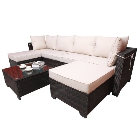 Outdoor Garden Patio Furniture 7Piece PE Rattan Wicker Cushioned Sofa Sets And Coffee Table, Patio Furniture Setoutdoor Couchoutdoor Couch Patio Furnitureoutdoor Sofapatio Couch - Outdoor Chilling