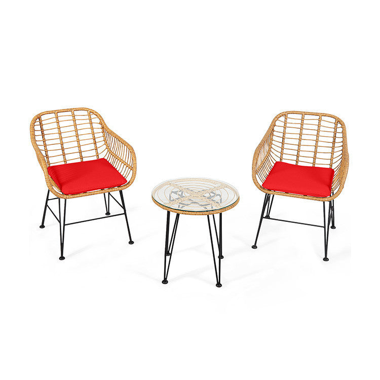 3 Pieces Rattan Furniture Set With Cushioned Chair Table - Outdoor Chilling