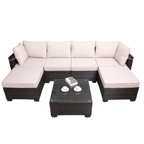 Outdoor Garden Patio Furniture 7Piece PE Rattan Wicker Cushioned Sofa Sets And Coffee Table, Patio Furniture Setoutdoor Couchoutdoor Couch Patio Furnitureoutdoor Sofapatio Couch - Outdoor Chilling