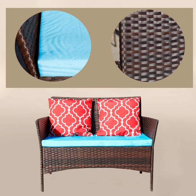 New Design High Quality Four-Piece Sofa Set Table With Sofa Chair PE Rattan Outdoor Furniture W3152P269438 Box 1 With Emerald Green Color Cushion