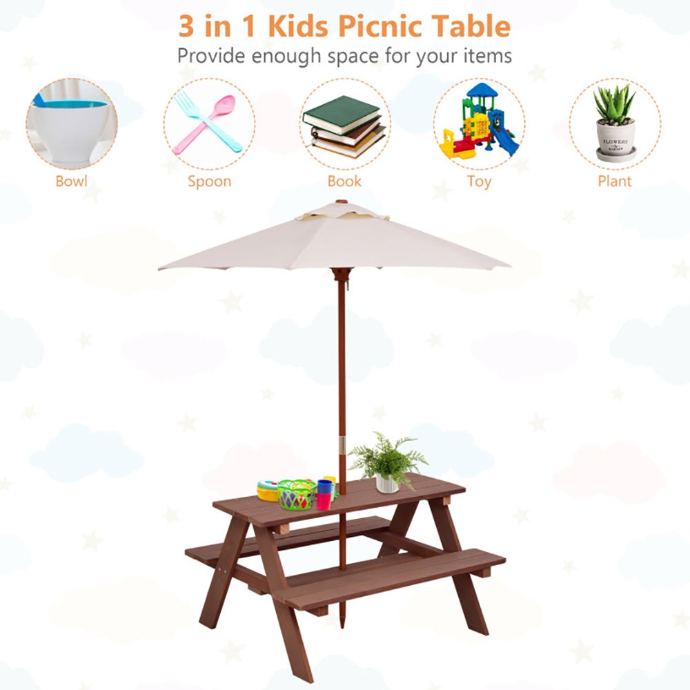 Outdoor 4-Seat Kids Picnic Table Bench Set With Removable Umbrella - Outdoor Chilling