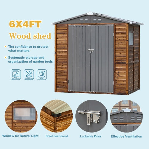 4x6FT Iron-Wood Combination Tool Shed A Perfect Blend Of Nature And Functionality - Outdoor Chilling