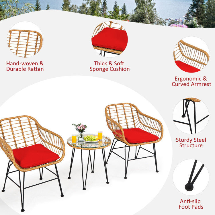 3 Pieces Rattan Furniture Set With Cushioned Chair Table - Outdoor Chilling
