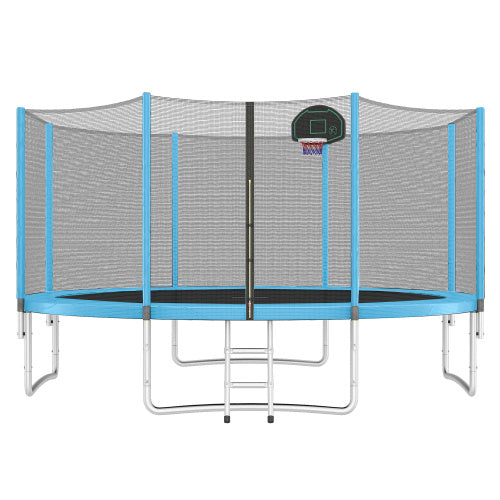 14FT Trampoline For Kids With Safety Enclosure Net, Basketball Hoop And Ladder, Easy Assembly Round Outdoor Recreational Trampoline - Outdoor Chilling