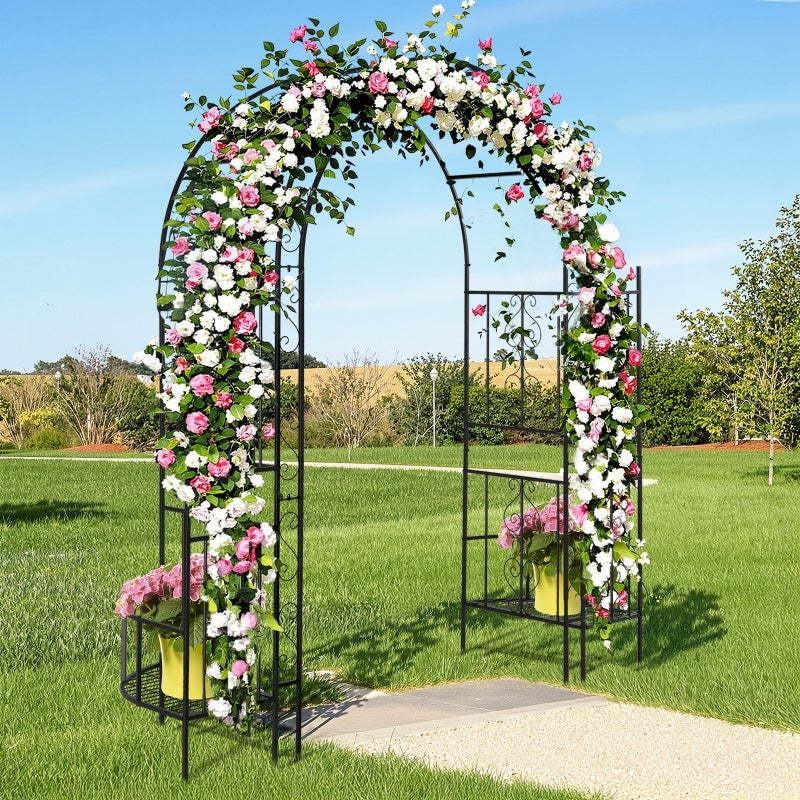 7ft Double-layer Curved Roof With Screen, Planting Frame, Black Wrought Iron Arch - Outdoor Chilling