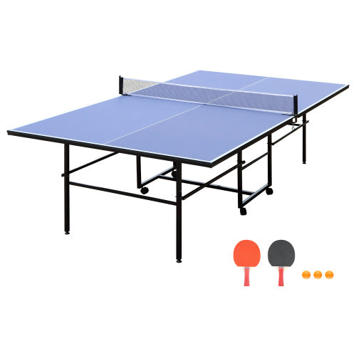 9ft Mid-Size Table Tennis Table Foldable & Portable Ping Pong Table Set For Indoor Games With Net, 2 Table Tennis Paddles And 3 Balls - Outdoor Chilling