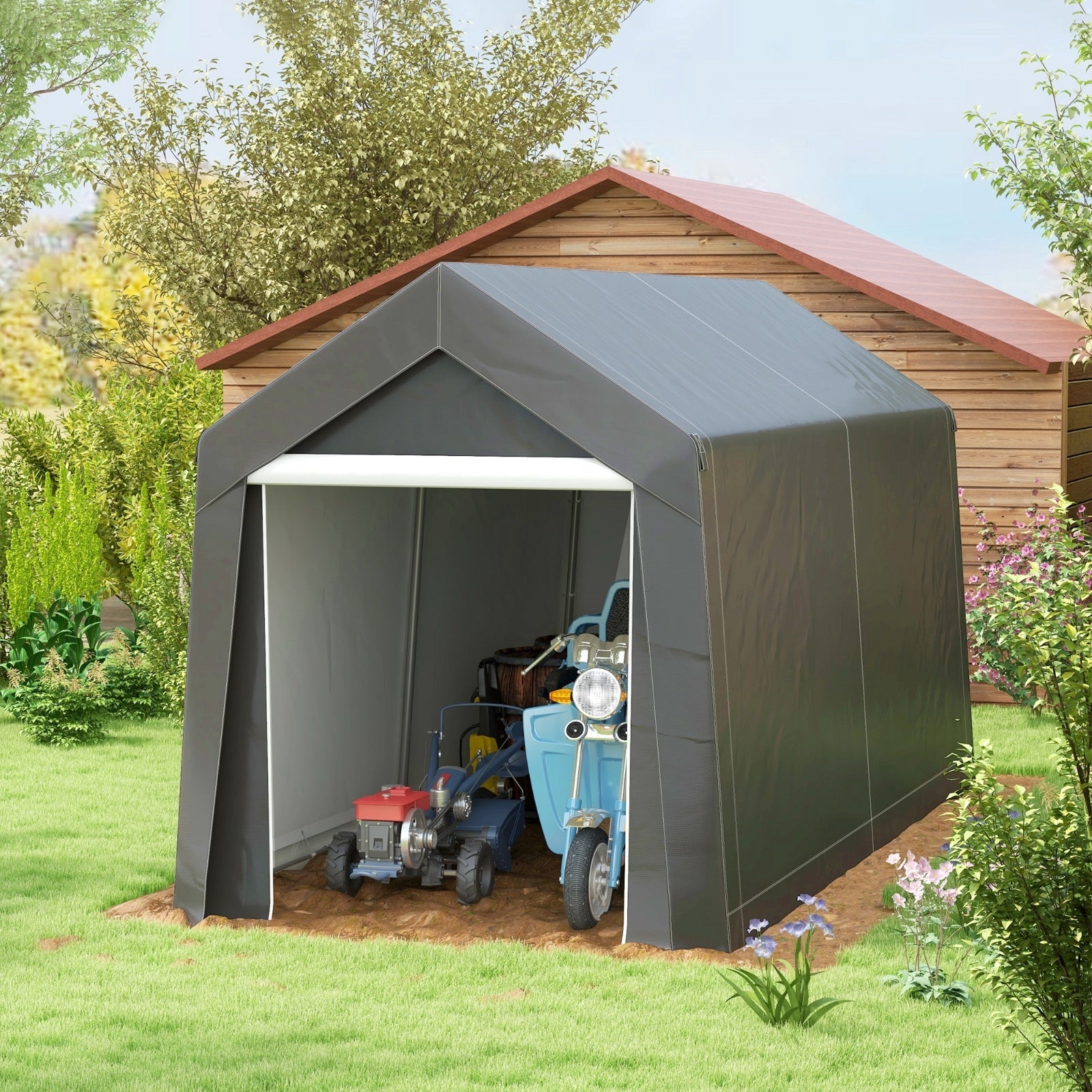 Outsunny 7' X 12' Garden Storage Tent, Heavy Duty Outdoor Shed, Waterproof Portable Shed Storage She - Outdoor Chilling
