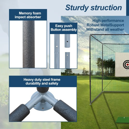 10X10X10FT Golf Practice Net Cage W Metal Frame Hitting Net Kit Indoor Outdoor - Outdoor Chilling