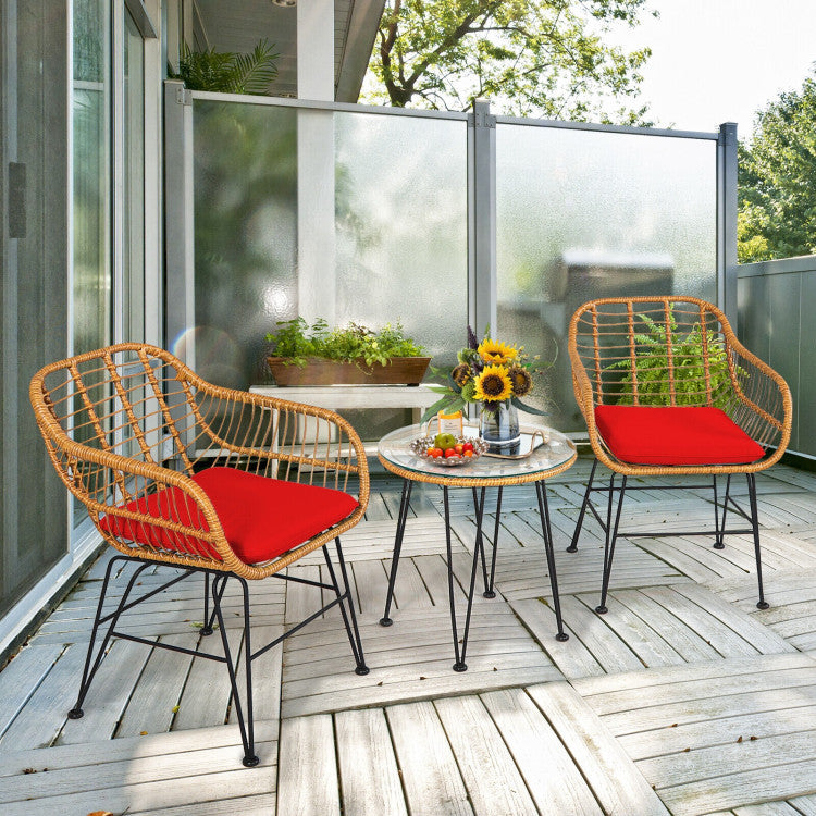 3 Pieces Rattan Furniture Set With Cushioned Chair Table - Outdoor Chilling