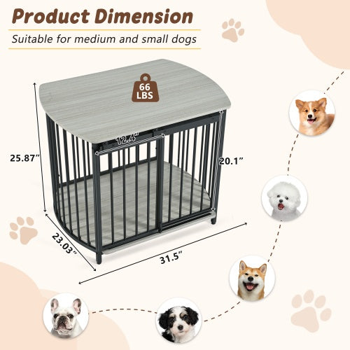 31.5 Furniture Style Dog Crate For Small And Medium Dogs, Wooden Cage Indoor Kennel Furniture, Modern Dog Crate End Table With Double-Doors - Outdoor Chilling