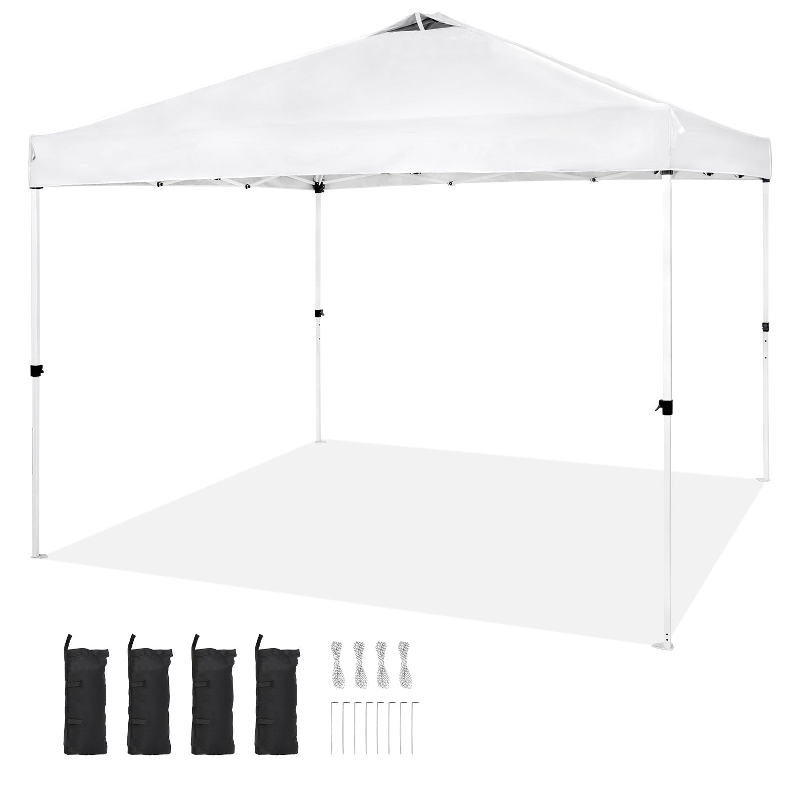 VEVOR Pop Up Canopy Tent, 10 X 10 Ft, 250 D PU Silver Coated Tarp, With Portable Roller Bag And 4 Sandbags, Waterproof And Sun Shelter Gazebo For Outdoor Party, Camping, Commercial Events, White - Outdoor Chilling