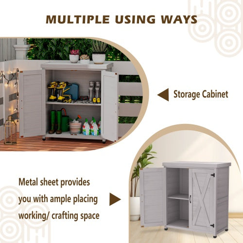 Potted Stool With Locker And Metal Tabletop For Outdoor Patio, Outdoor Workstation Table - Outdoor Chilling