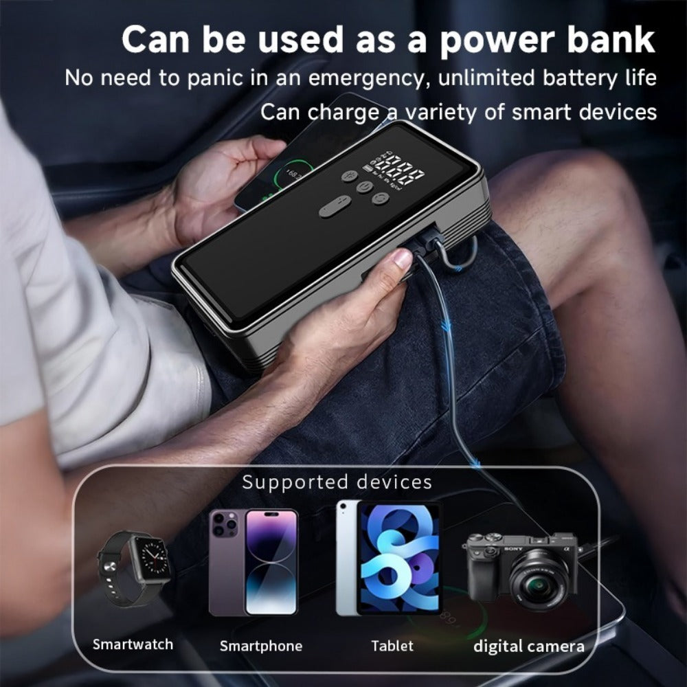 Car Battery Starter With Air Compressor 12V 2000A Car Battery Starter Digital Tire Inflator - Outdoor Chilling