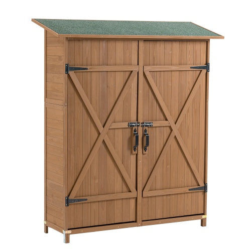 56L X 19.5W X 64H Outdoor Storage Shed With Lockable Door, Wooden Tool Storage Shed W Detachable Shelves Pitch Roof - Outdoor Chilling