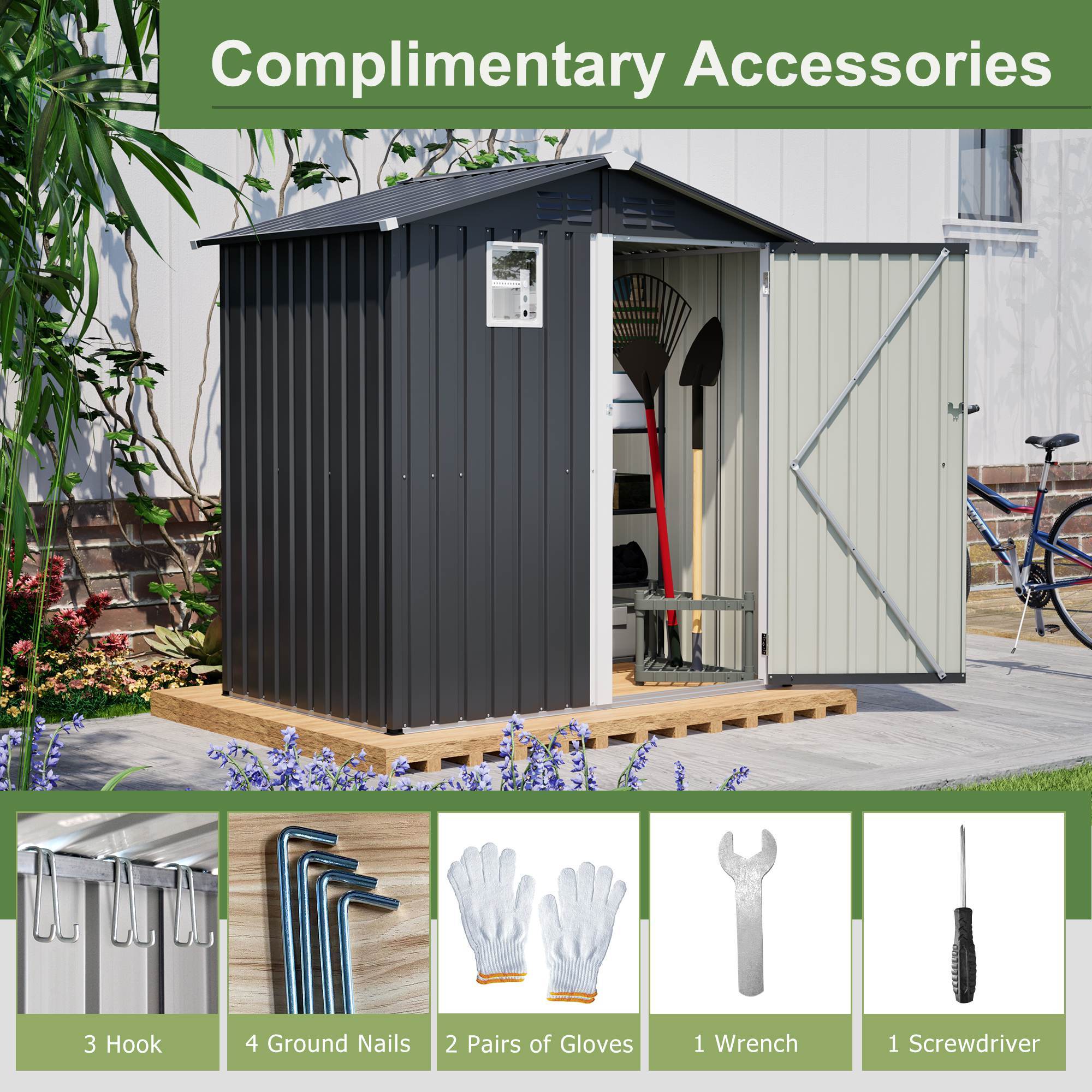 6FT X 4FT Outdoor Garden Shed - Durable, Weather-Resistant Storage With Lockable Hinged Doors And Sloping Roof - Outdoor Chilling