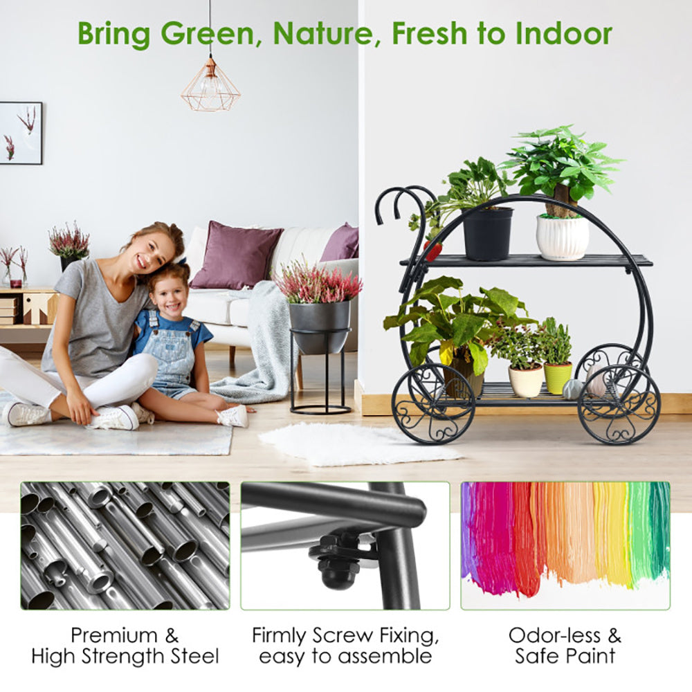 Heavy Duty Metal Flower Cart Plant Stand - Outdoor Chilling