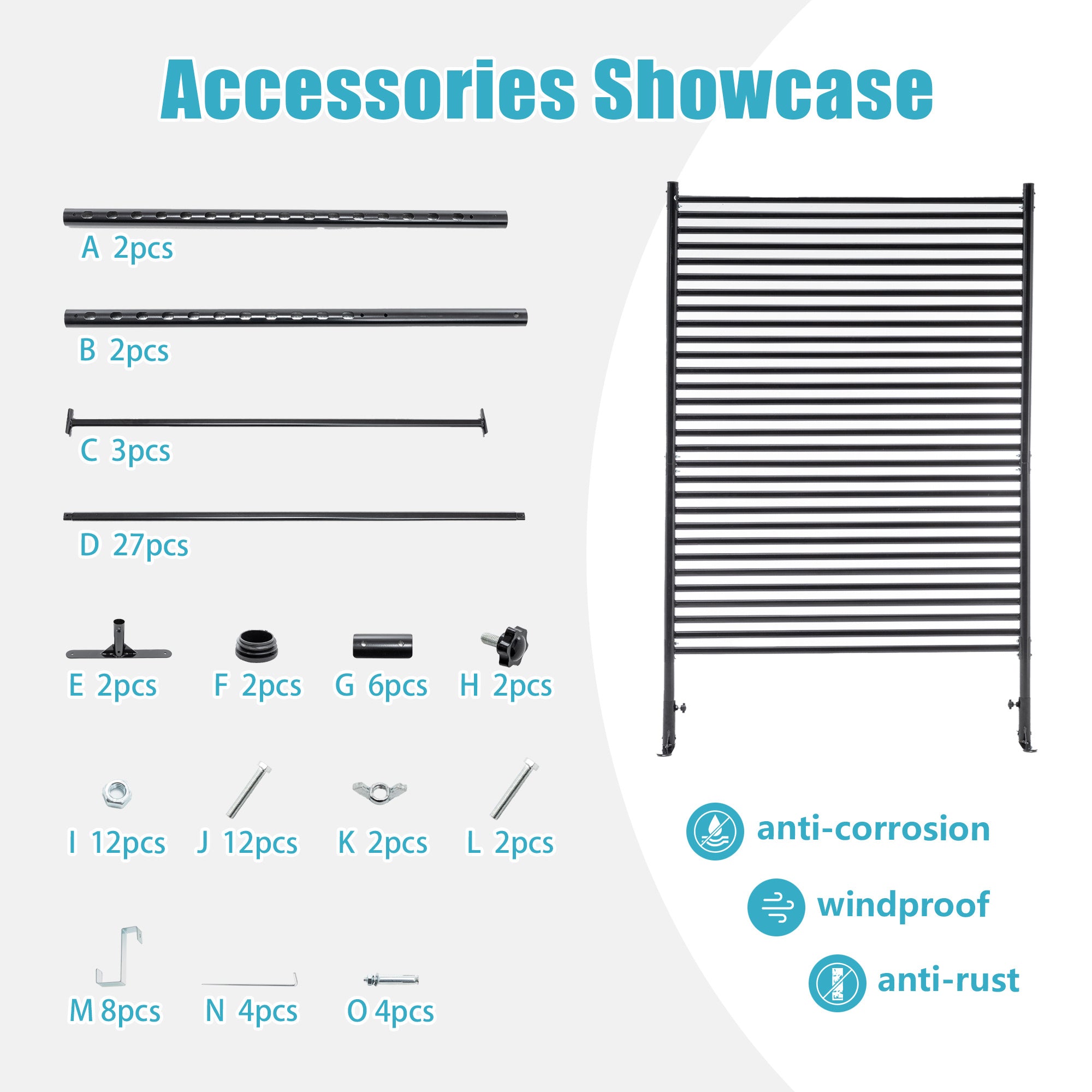 71.26''x46.65'' Outdoor Privacy Screens Freestanding,Metal Privacy Fence Panels For Outside, Slatted Privacy Screens With Stand,Black - Outdoor Chilling