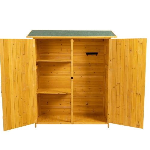56L X 19.5W X 64H Outdoor Storage Shed With Lockable Door, Wooden Tool Storage Shed W Detachable Shelves Pitch Roof, Natural - Outdoor Chilling