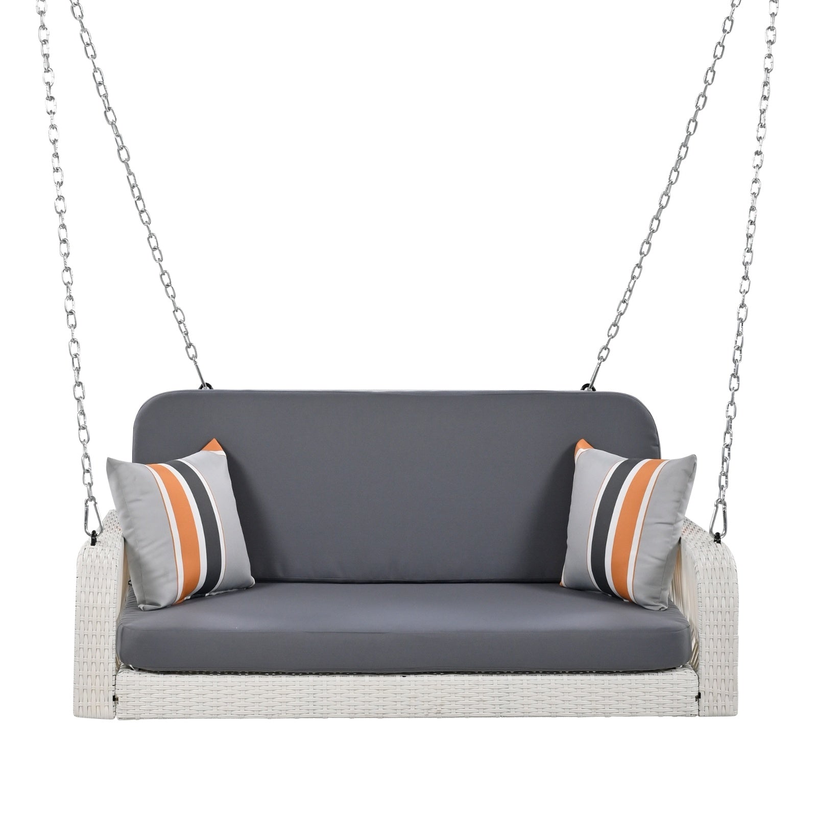 GO PE Wicker Porch Swing, 2-Seater Hanging Bench With Chains, Patio Furniture Swing For - Outdoor Chilling