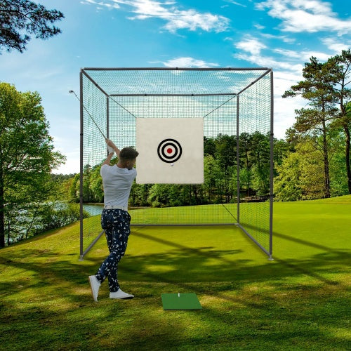 10X10X10FT Golf Practice Net Cage W Metal Frame Hitting Net Kit Indoor Outdoor - Outdoor Chilling