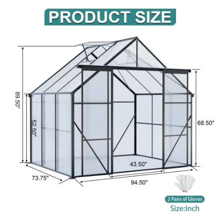 Double Door Polycarbonate Greenhouse Raised Base And Anchor Aluminum Heavy Duty Walk-in Greenhouses For Outdoor Backyard In All Season - Outdoor Chilling