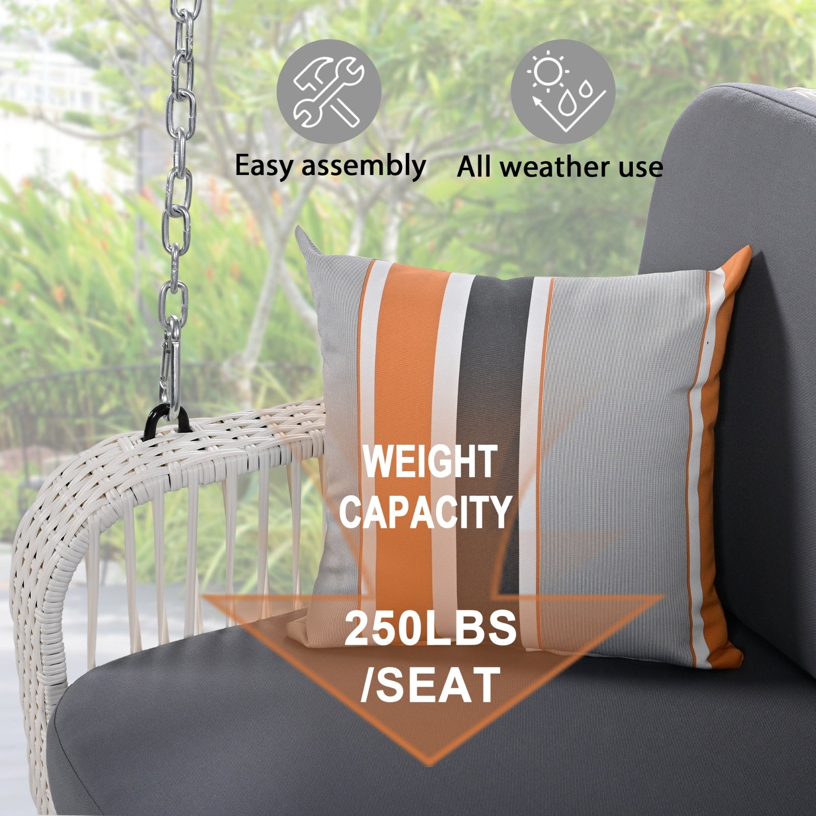 GO PE Wicker Porch Swing, 2-Seater Hanging Bench With Chains, Patio Furniture Swing For - Outdoor Chilling
