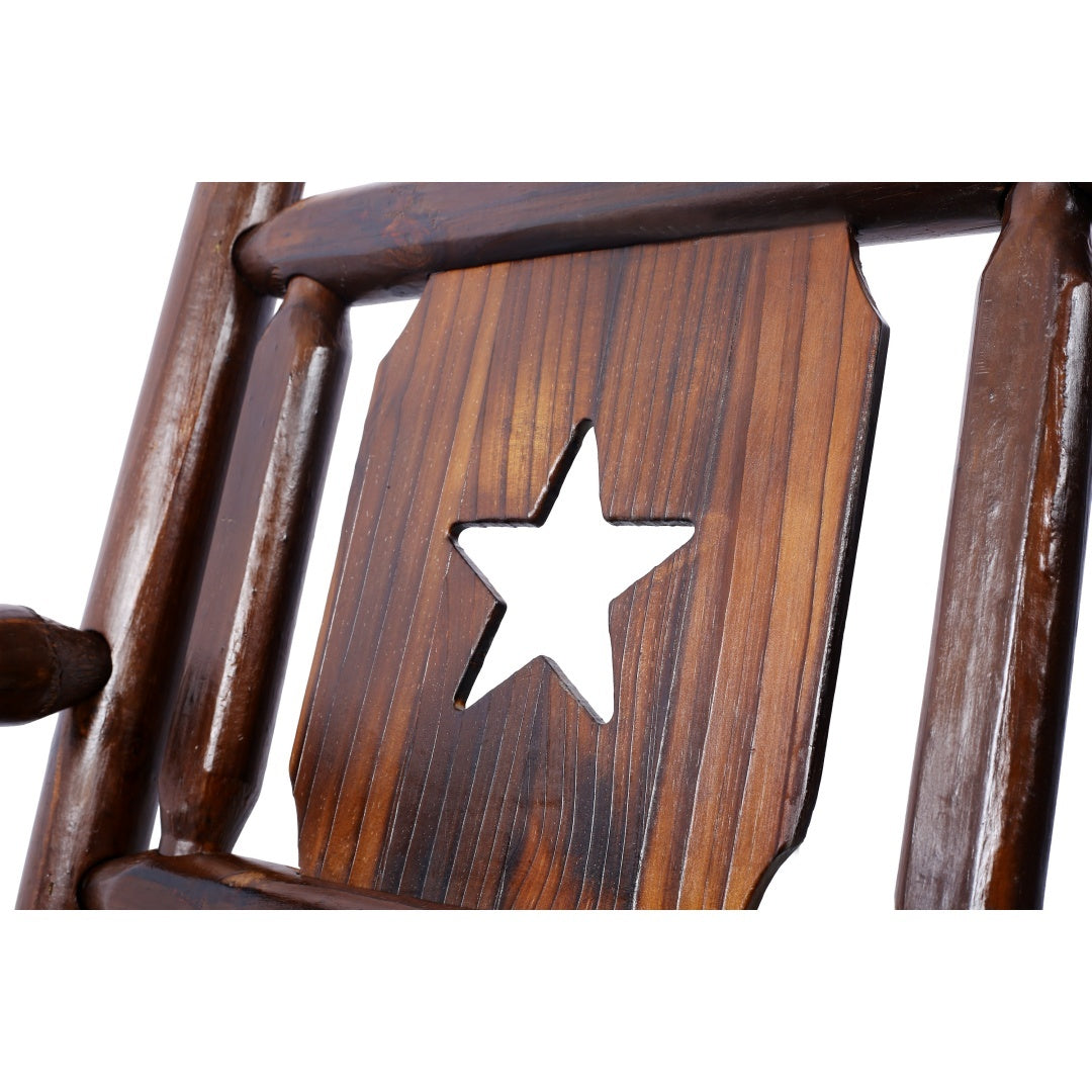 Outdoor Solid Wood Rocking Chair Bench Carbonized Double Rocking Chair For 2 People With Wide Curved Seat For Porch, Garden, Backyard, Rustic Brown - Outdoor Chilling