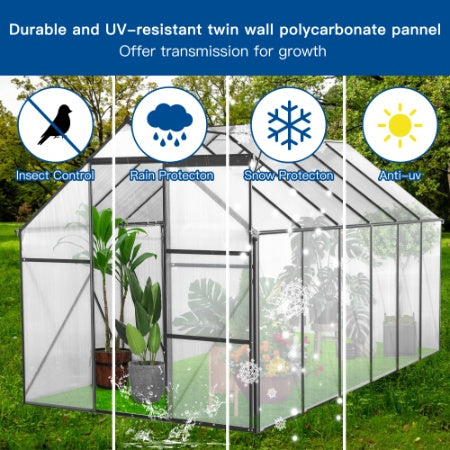 6x12 FT Polycarbonate Greenhouse Raised Base And Anchor Aluminum Heavy Duty Walk-in Greenhouses For Outdoor Backyard In All Season,Black - Outdoor Chilling