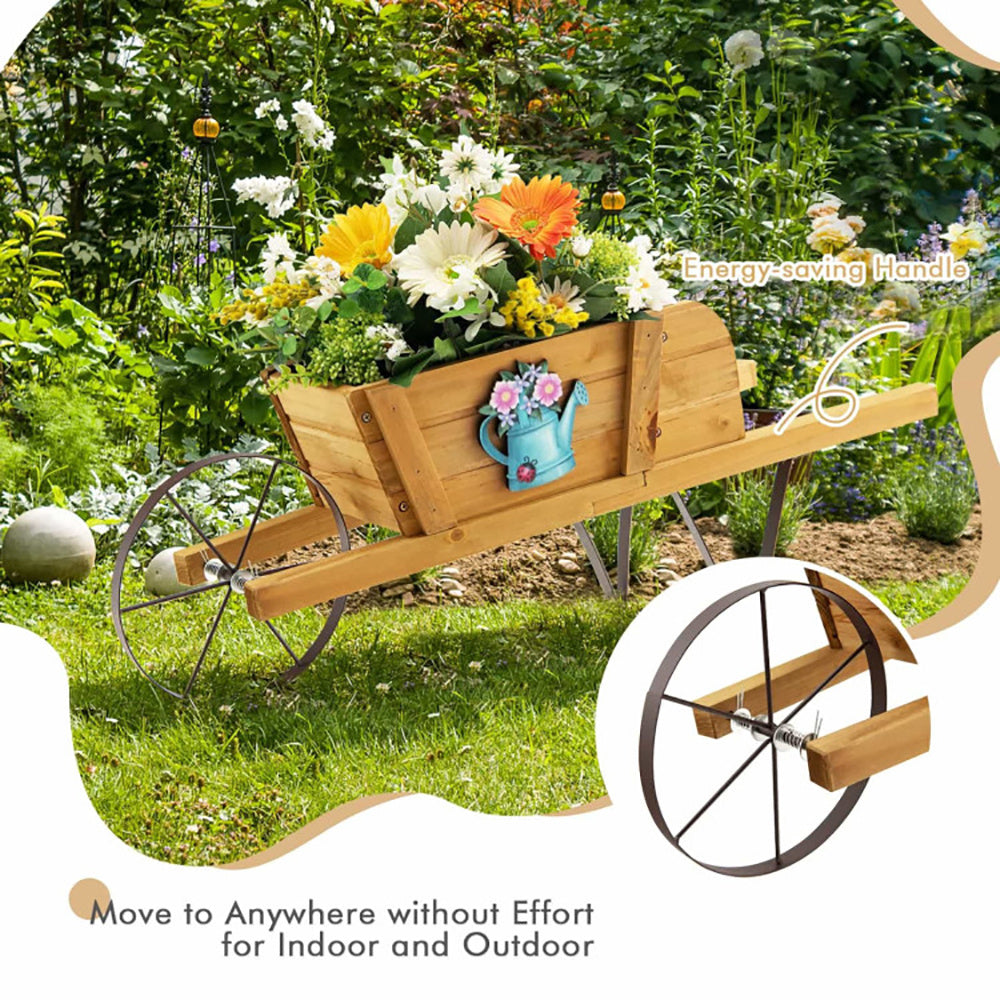 Wooden Wagon Planter With 9 Magnetic Accessories For Garden Yard - Outdoor Chilling