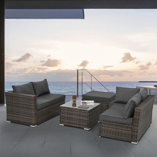 Patio Furniture, Outdoor Furniture, Seasonal PE Wicker Furniture, 4 Set Wicker Furniture With Tempered Glass Coffee Table - Outdoor Chilling