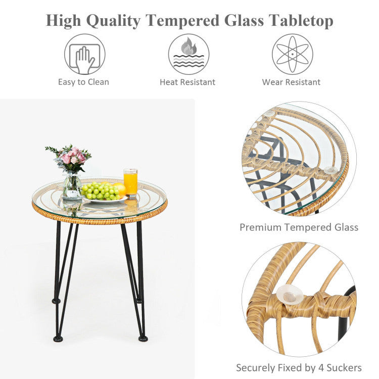 3 Pieces Rattan Furniture Set With Cushioned Chair Table - Outdoor Chilling